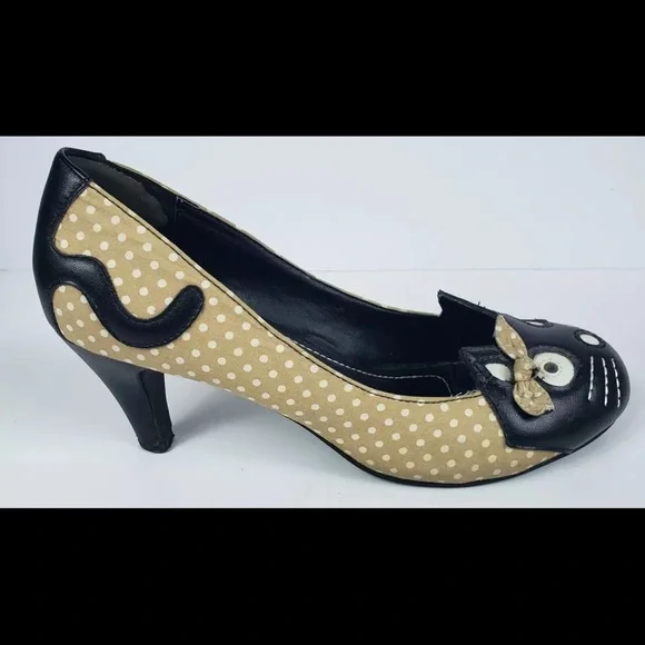 Rare 2013 TUK Tan Kitten Kitty Cat Heels Pumps Size 9 Meow Cat Anti Pop Shoes - Picture 14 of 14